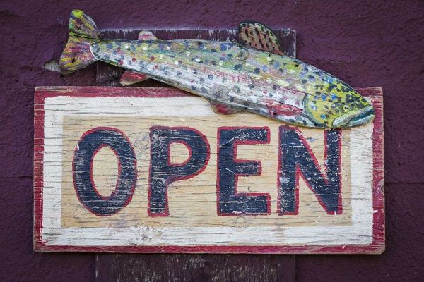 Montana, Virginia City Open sign on store front